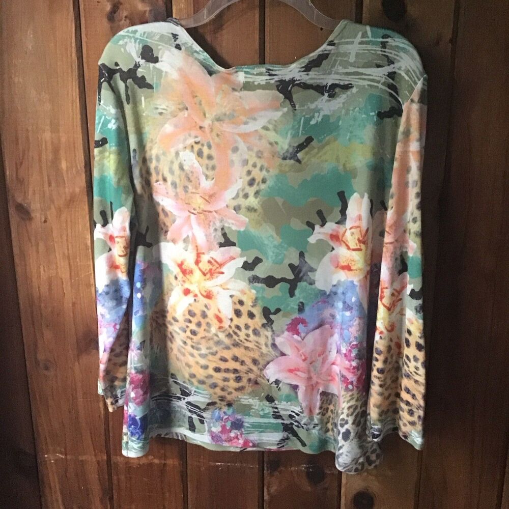 Impulse California Top XL Multicolored Floral Long Sleeve Scoop Neck - Picture 6 of 7